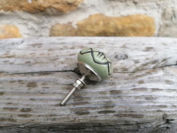 Ceramic Doorknob with Black Flower