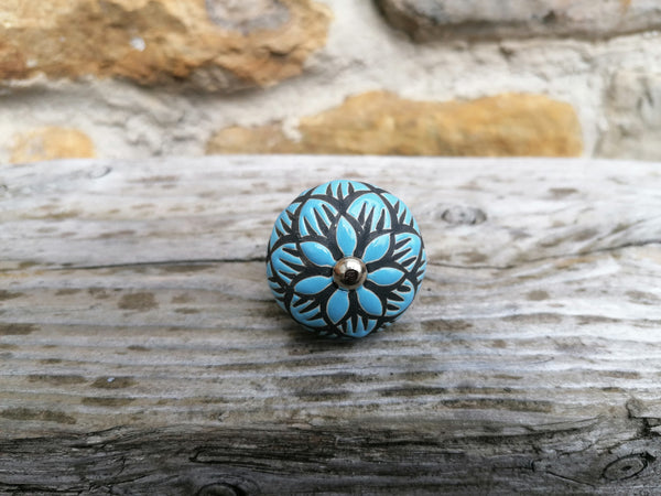 Ceramic Doorknob with Black Flower