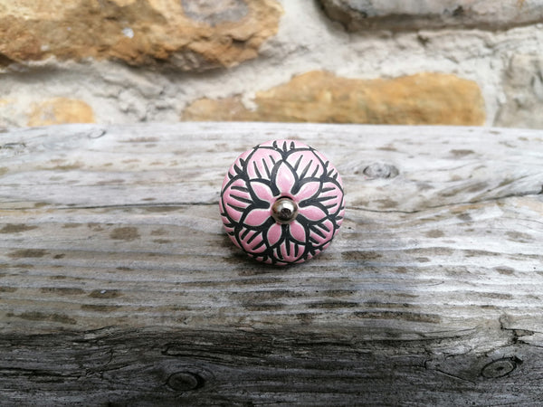 Ceramic Doorknob with Black Flower