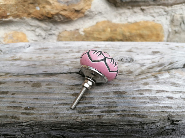 Ceramic Doorknob with Black Flower