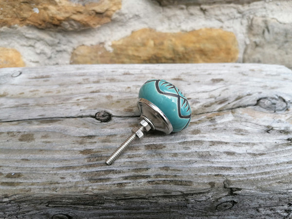 Ceramic Doorknob with Black Flower