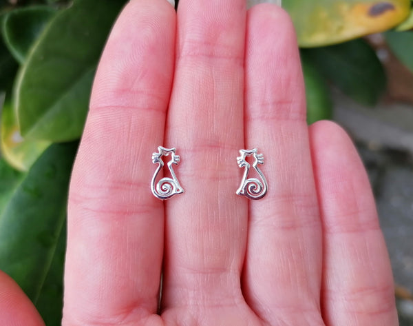 Spiral Cat Sterling Silver Stud Earrings