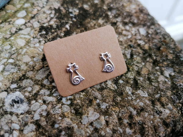 Spiral Cat Sterling Silver Stud Earrings