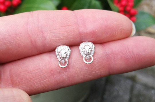 Lion Door Knocker Sterling Silver Stud Earrings