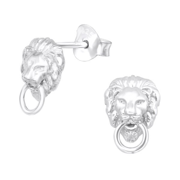 Lion Door Knocker Sterling Silver Stud Earrings