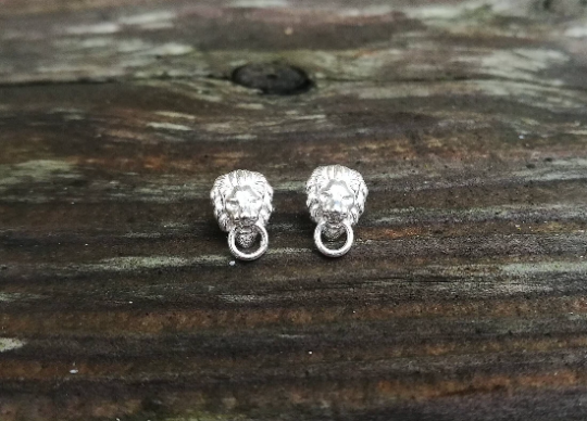 Lion Door Knocker Sterling Silver Stud Earrings