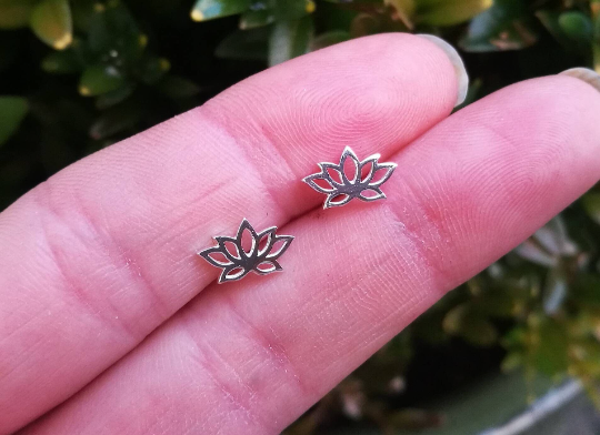 Lotus Flower Sterling Silver Stud Earrings