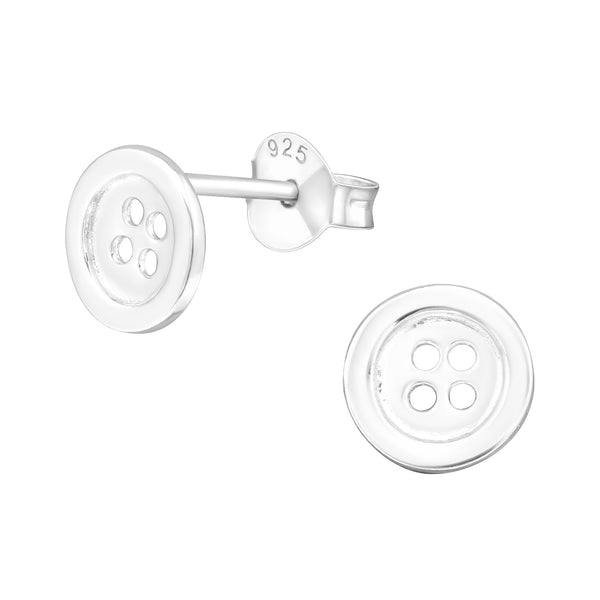 Button Sterling Silver Stud Earrings