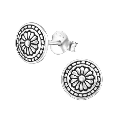 Mandala Sterling Silver Stud Earrings