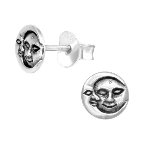 Sun and Moon Sterling Silver Stud Earrings