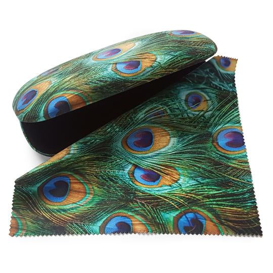 Peacock Feathers Glasses Case and Lens Cloth