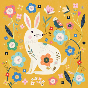 Folk Art Rabbit Greetings Card