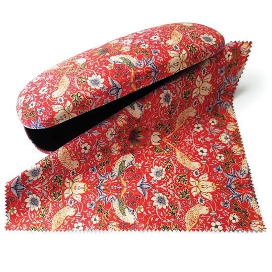 William Morris Red Strawberry Thief Glasses Case and Lens Cloth