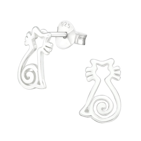 Spiral Cat Sterling Silver Stud Earrings