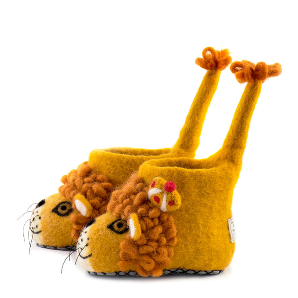 Handmade Leopold Lion felt slippers by Sew Heart Felt for Children and baby side view